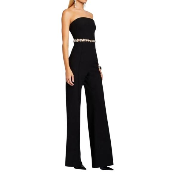 retrofete Pants - Retrofete Glenda Crystal Embellished Strapless Bandeau Black Jumpsuit Size Small